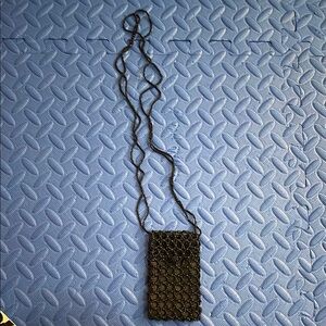 Black beaded coin purse with strap